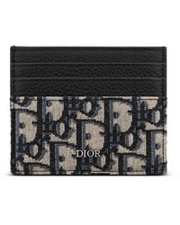 Dior Card Holder In Beige And Black Oblique Jacquard