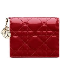 Dior Mini Lady Wallet In Cherry Red Patent Cannage Calfskin
