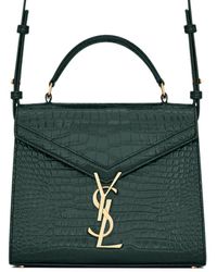 Saint Laurent Cassandra Mini Top Handle Bag In Crocodile-embossed Shiny Leather - Green