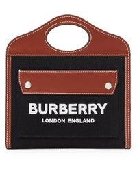 Burberry - Micro Two-tone Canvas And Leather Pocket Bag - Lyst