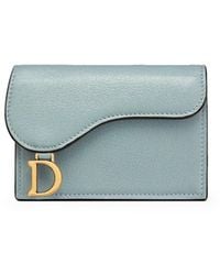 Dior Saddle Flap Card Holder In Cloud Blue
