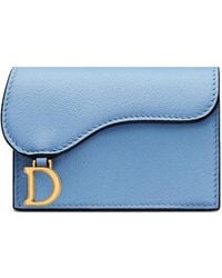 Dior Saddle Flap Card Holder In Cornflower Blue