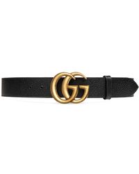 Gucci Wide Leather Belt With Double G Buckle - Black