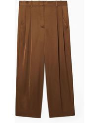 COS - Wide-leg Pleated Satin Pants - Lyst