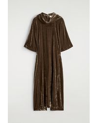 COS - Draped-Neck Velvet Midi Dress - Lyst