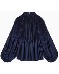 COS - Plissierte Oversized-bluse Mit Hohem Kragen - Lyst