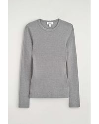 COS - Slim Ribbed Cotton Long-Sleeved Top - Lyst
