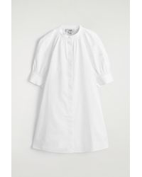 COS - Smocked Puff-Sleeve Shirt Dress - Lyst