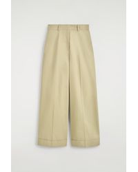 COS - Cotton-Twill Wide-Leg Turn-Up Pants - Lyst