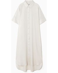COS - Oversized Metallic-linen Midi Shirt Dress - Lyst
