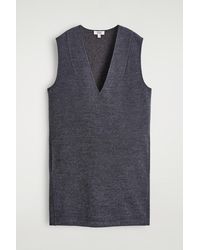 COS - Boiled Wool V-Neck Mini Dress - Lyst