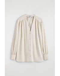COS - Gathered V-Neck Blouse - Lyst