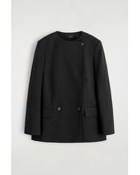 COS Sculpted Collarless Wool Blazer in Black | Lyst