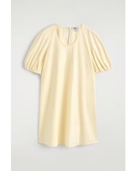 COS - Puff-Sleeve Cotton Mini Dress - Lyst