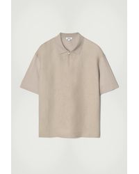 COS - Contrast-Panel Linen Half-Zip Polo Shirt - Lyst