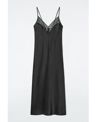 COS - Sheer-panel Silk Slip Dress - Lyst