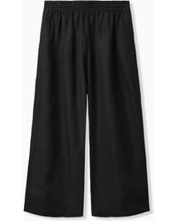 COS Wide-leg Cropped Elasticated Trousers - Black