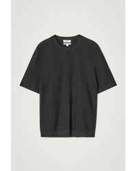 COS - Textured Knitted Cotton T-shirt In Blue - Lyst