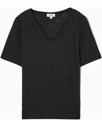COS - V-neck Linen T-shirt - Lyst