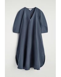 COS - Rounded V-Neck Cotton Midi Dress - Lyst