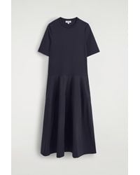 COS - Dropped-Waist Contrast-Panel Midi Dress - Lyst
