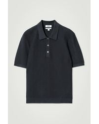 COS - Textured Knitted Cotton Polo Shirt In Blue - Lyst