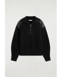 COS - Leather-Patch Merino Wool Zip-Up Sweater - Lyst