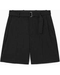 COS - Belted Wool-blend Shorts - Lyst