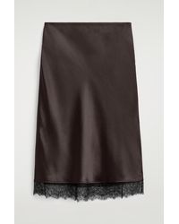 COS - Lace-Trimmed Satin Midi Skirt - Lyst
