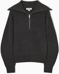 COS - Wool And Cotton Half-zip Jumper - Lyst