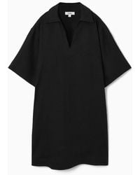 COS - Open-collar Linen Shirt Dress - Lyst