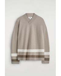 COS - Striped Boiled-Wool V-Neck Jumper - Lyst