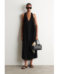 COS - Maxikleid Aus Georgette Mit Bindedetail Und Falten - Lyst