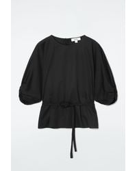 COS - Belted Puff-sleeve Blouse - Lyst