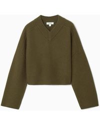 COS - Cropped V-neck Wool Sweater - Lyst