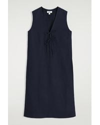 COS - Linen-Blend Tie-Front Midi Dress - Lyst