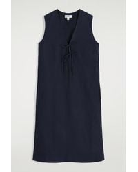 COS - Linen-Blend Tie-Front Midi Dress - Lyst