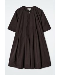 COS - Pleated Zip-Up Cotton Mini Dress - Lyst