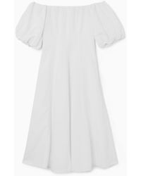 COS - Off-the-shoulder Puff-sleeve Midi Dress - Lyst