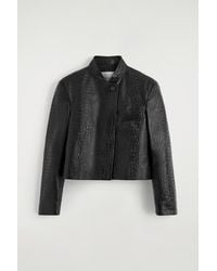 COS - Cropped Croc-Effect Leather Blazer - Lyst