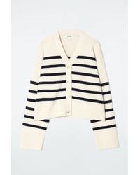 COS - Striped Merino Wool V-Neck Cardigan - Lyst
