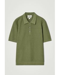 COS - Textured Knitted Cotton Polo Shirt - Lyst