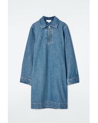 COS - Denim Half-Zip Dress - Lyst