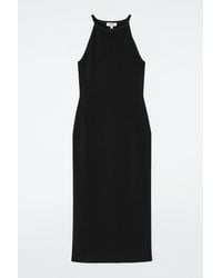 COS Square-neck Knitted Midi Slip Dress in Black | Lyst