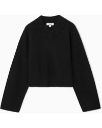 COS - Cropped V-neck Wool Sweater - Lyst