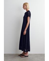 strapless open back dress COS Pleated Knitted Maxi Dress Navy – The Dress Nook main image 1