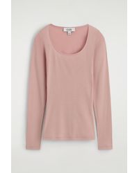 COS - Satin-Trimmed Cotton Jersey Long-Sleeved Top - Lyst