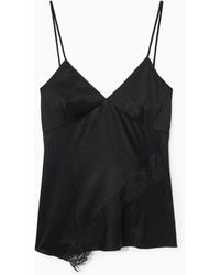 COS - Asymmetric Lace-trimmed Satin Camisole - Lyst