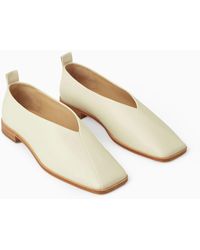 COS Square-toe Crossover Leather Ballet Flats - Natural