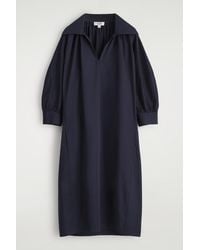 COS - Gathered Cotton Midi Shirt Dress - Lyst